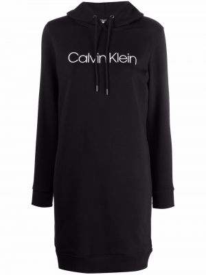 Платье с капюшоном с принтом Calvin Klein, черный
