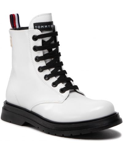 Csipkés fűzős csizma Tommy Hilfiger - fehér