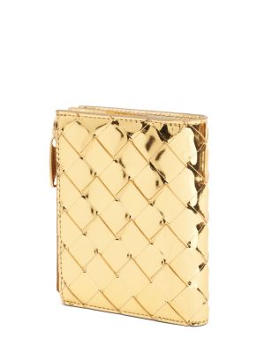 Kožená kožená peňaženka na zips Bottega Veneta zlatá