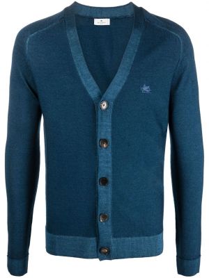 Cardigan brodé en laine Etro bleu