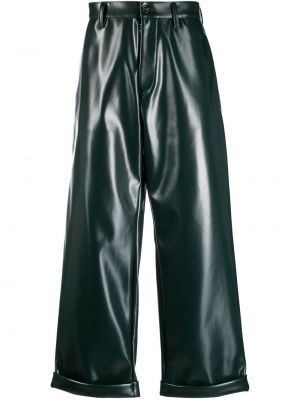 Kožené kalhoty relaxed fit Mm6 Maison Margiela zelené