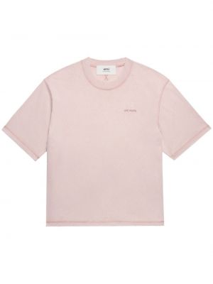 Haftowana koszulka bawełniana Ami Paris różowa