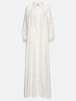 Bavlněné dlouhé šaty s výšivkou Elie Saab bílé