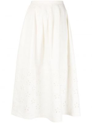 Kvetinová ľanová midi sukňa Chloé biela