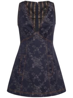 Sukienka mini bez rękawów z dekoltem w serek żakardowa Etro niebieska