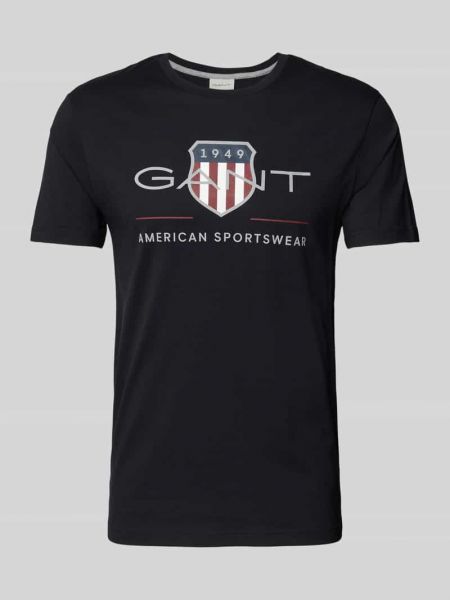 Koszulka bawełniana z nadrukiem Gant czarna