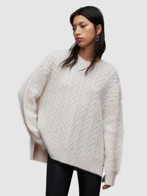 Памучен пуловер Allsaints бяло