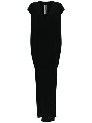 Sukienka długa z dekoltem w serek z krepy Rick Owens czarna