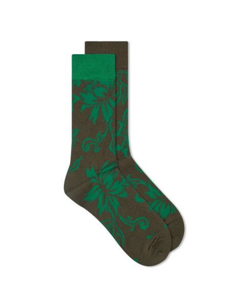 Носки в цветочек с принтом Sacai зеленые
