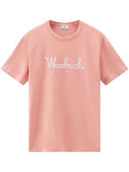 Pamučna majica s vezom Woolrich ružičasta
