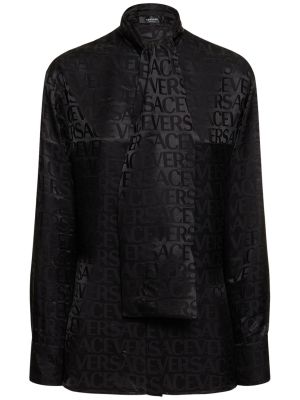 Жакардова копринена риза Versace черно