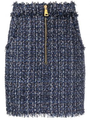 Tweed mini skjørt Balmain blå