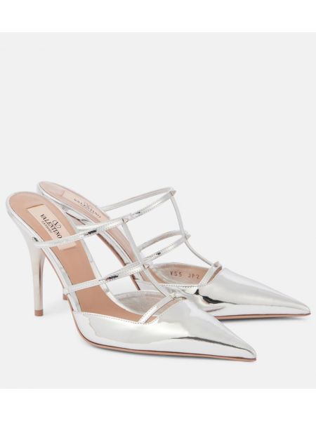 Mules i läder Valentino Garavani silver