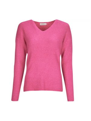 Dzianinowy pulower z dekoltem w serek Only różowy