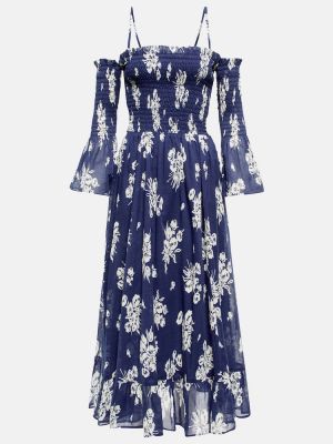 Kvetinové bavlnené midi šaty Polo Ralph Lauren modrá