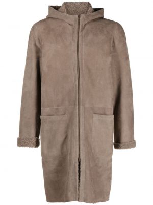 Semišový kabát na zip s kapucí Salvatore Santoro béžový