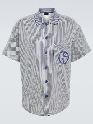 Bombažna srajca s črtami Giorgio Armani črna