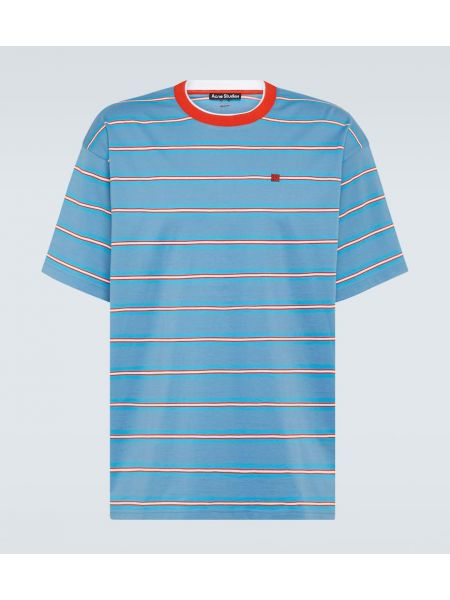 Džerzej pruhované bavlnené tričko Acne Studios modrá
