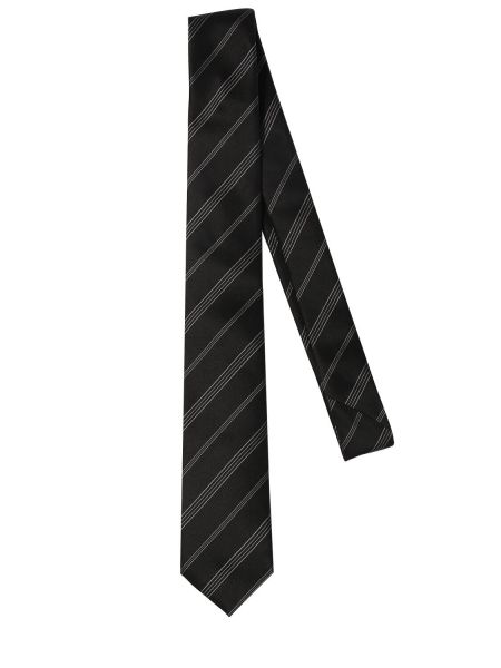 Svilena svilena kravata s črtami Saint Laurent črna