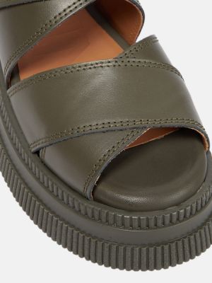 Sandales en cuir à plateforme Ganni marron