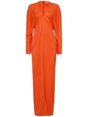 Viskózové saténové dlouhé šaty s výstřihem do v Ferragamo oranžové