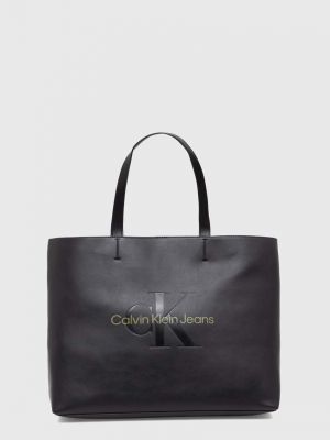 Shopperka slim fit ze skóry ekologicznej Calvin Klein Jeans czarna