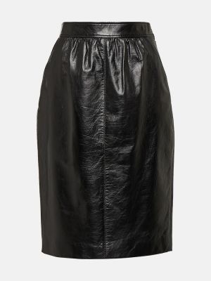 Mini falda ajustada de cuero Saint Laurent negro