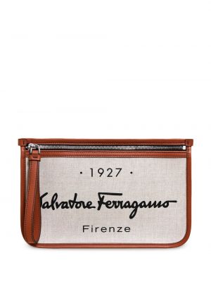 Listová kabelka s potlačou Ferragamo hnedá