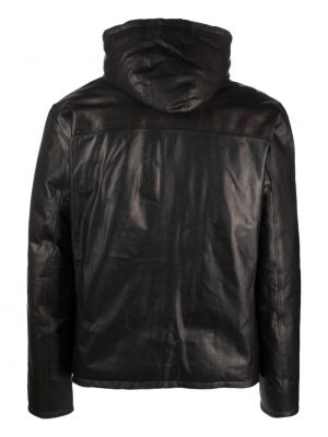 Ādas jaka ar kapuci Dell'oglio melns