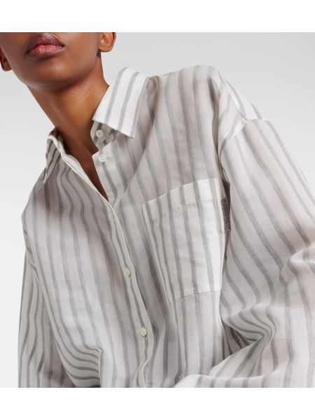 Camicia di seta di cotone a righe Brunello Cucinelli bianco