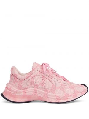 Sneakers με κορδόνια με δαντέλα Gucci ροζ