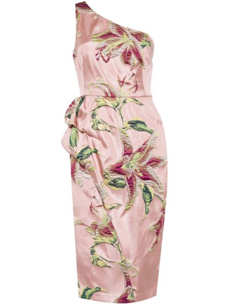 Μίντι φόρεμα ντραπέ Marchesa Notte ροζ