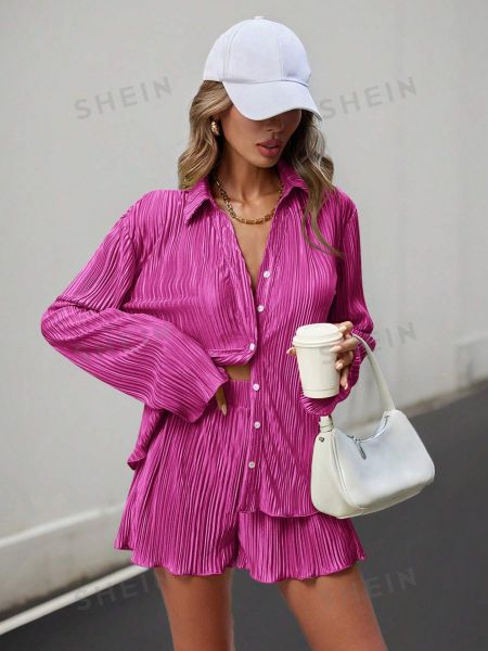 Однотонная рубашка Shein розовая
