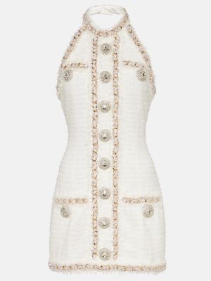 Sukienka tweedowa Balmain biała