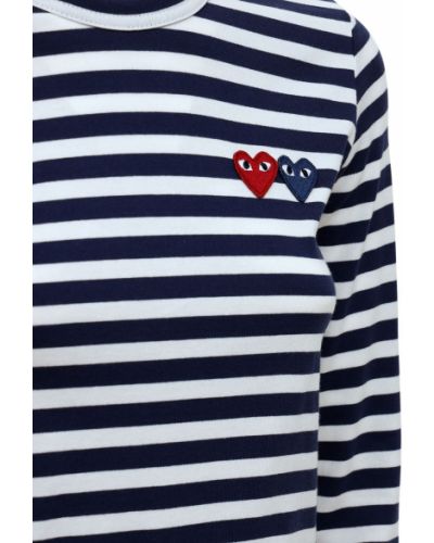 Bavlněné tričko s výšivkou se srdcovým vzorem Comme Des Garçons Play modré