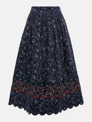 Kvetinová bavlnená midi sukňa See By Chloã© modrá