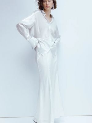 Атласная расклешенная юбка из крепа H&m белая
