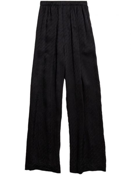 Saténové rovné kalhoty s potiskem Balenciaga černé