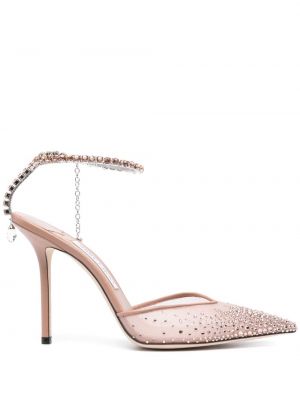 Полуотворени обувки с кристали Jimmy Choo розово