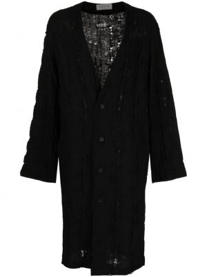 Vlněný kabát s dírami Yohji Yamamoto černý
