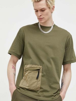 Памучна тениска с дълъг ръкав с апликация Hugo зелено