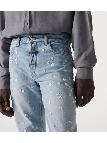 Jean droit à fleurs Amiri bleu