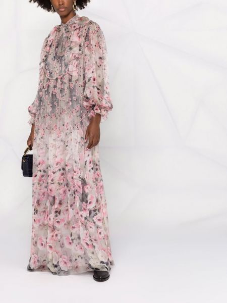 Vestido largo de flores con estampado Alberta Ferretti gris