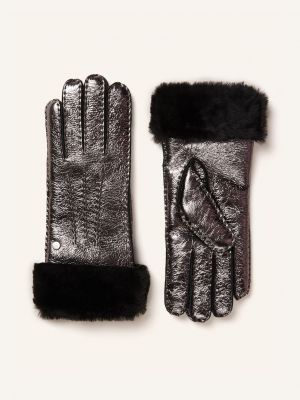 Rękawiczki z futerkiem skórzane Roeckl szare