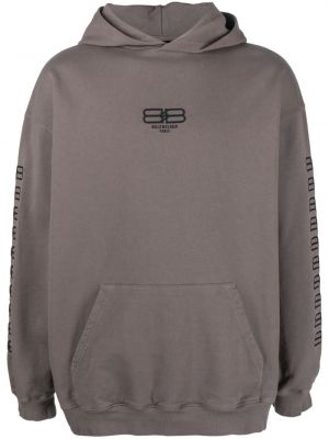 Pamučna hoodie s kapuljačom s vezom Balenciaga siva