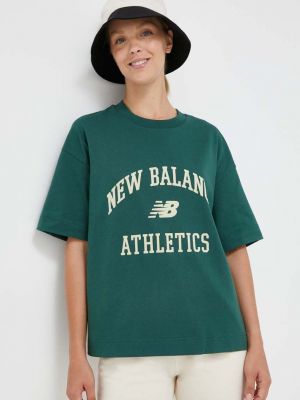 Памучна тениска New Balance зелено