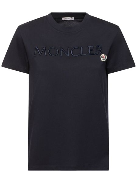 Bomuld broderet t-shirt Moncler blå