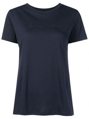Памучна тениска бродирана Armani Exchange синьо