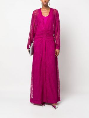 Krajkové květinové dlouhé šaty Pinko fialové