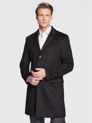 Slim fit gyapjú kabát Hugo fekete